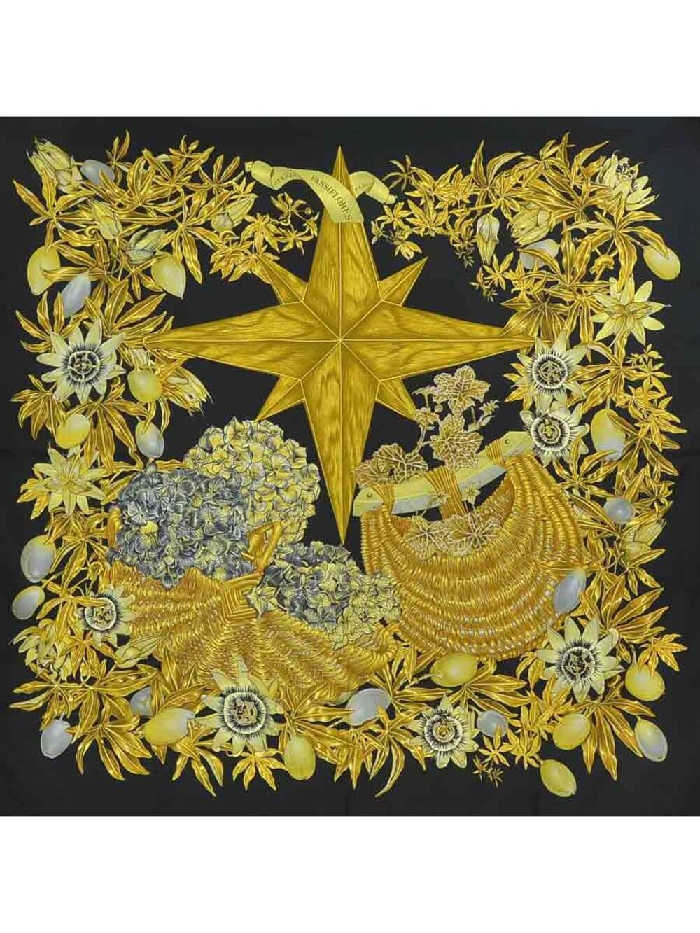 Auth Hermes Carre 90 Passiflores Scarf #323737H25B
